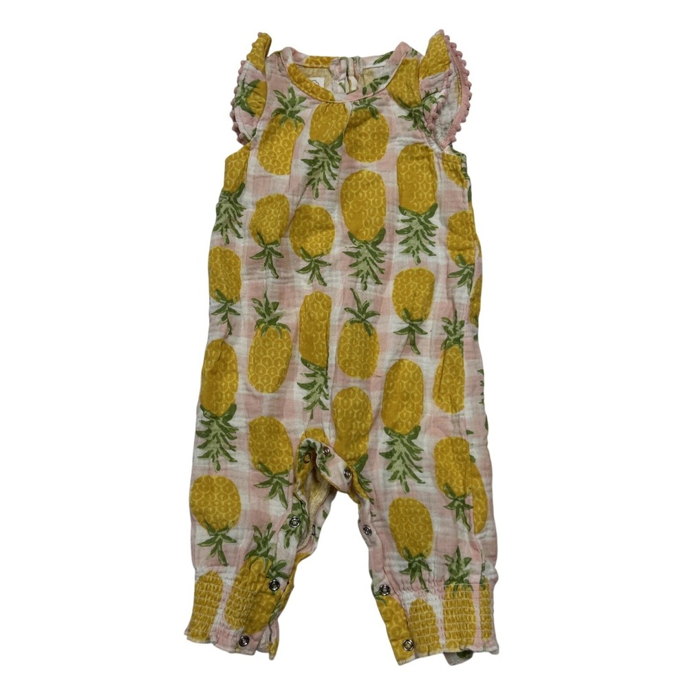 Mud Pie Romper Girls 6-9M Pineapple Pink Full Length Romper Outfit Summer